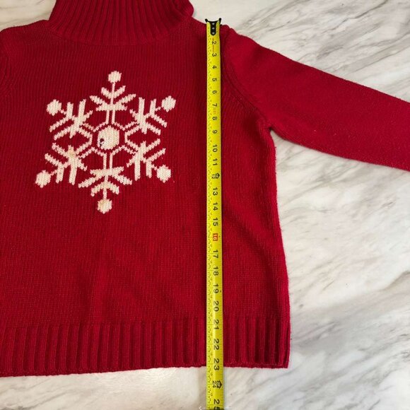 Talbots Wool Snowflake Christmas Holiday Sweater Knit Turtleneck Buttons Red L - Picture 9 of 16